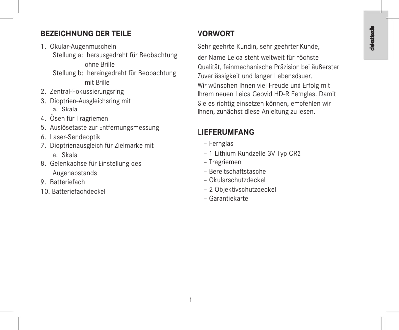 Image de la première page du manuel de l'appareil GEOVID 42 HD-R