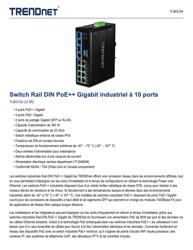 Page 1 de la notice Manuel utilisateur TRENDnet TI-BG104