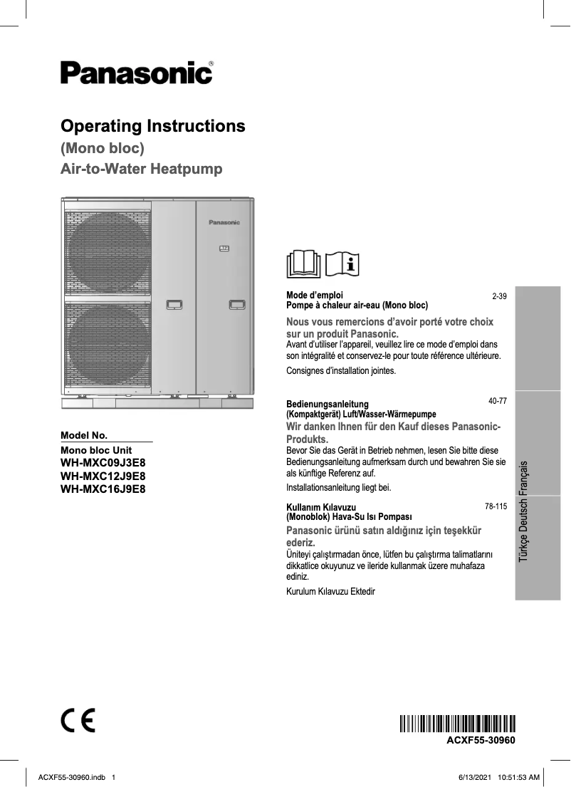 Page 1 de la notice Manuel utilisateur Panasonic WH-MXC16J9E8