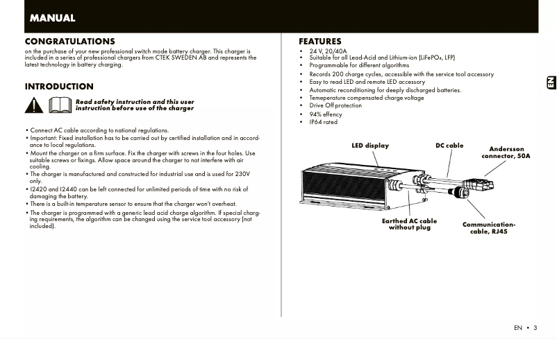 Page n°1 - Manuel utilisateur Ctek I2420