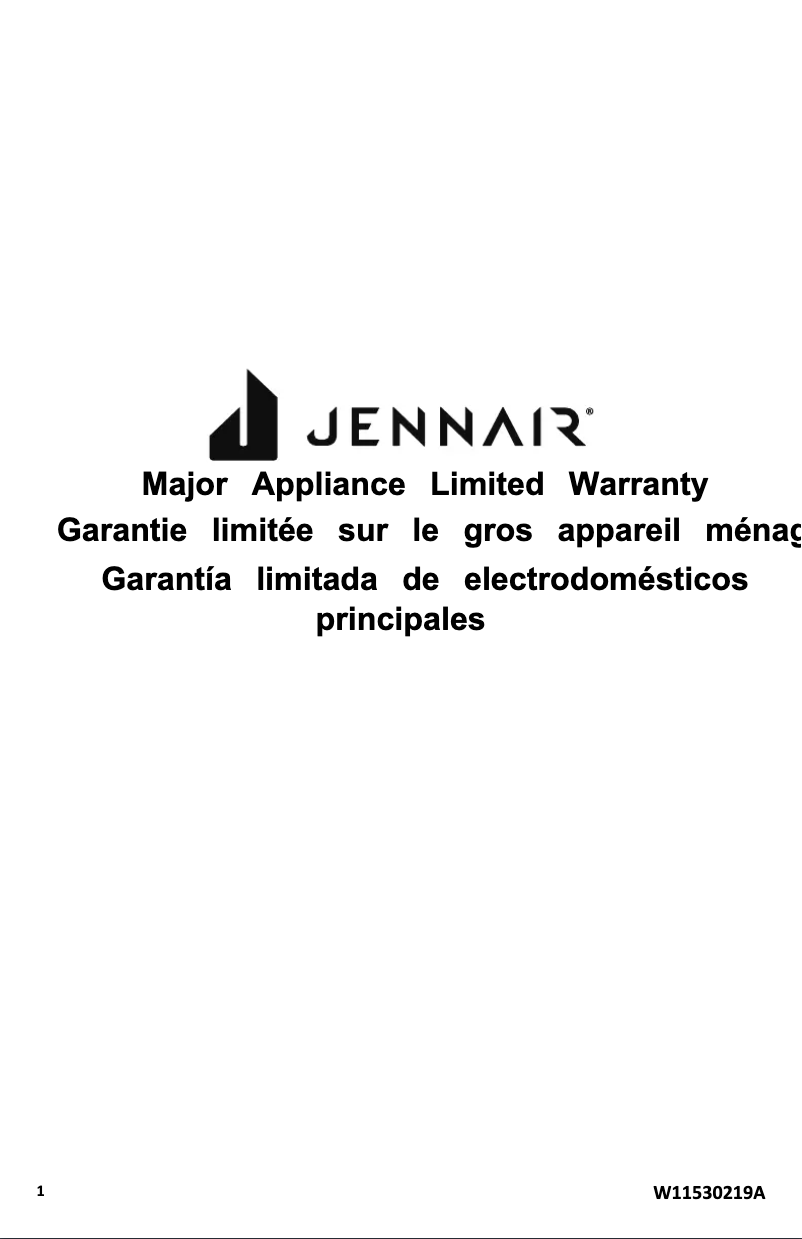 Page n°1 - Informations de garantie JennAir JDPSS244PL