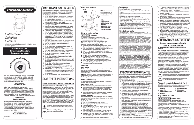 Página 1 del manual Manual de usuario Proctor Silex 48138