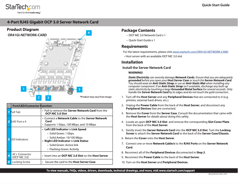 Page n°1 - Manuel utilisateur StarTech.com OR41GI-NETWORK-CARD