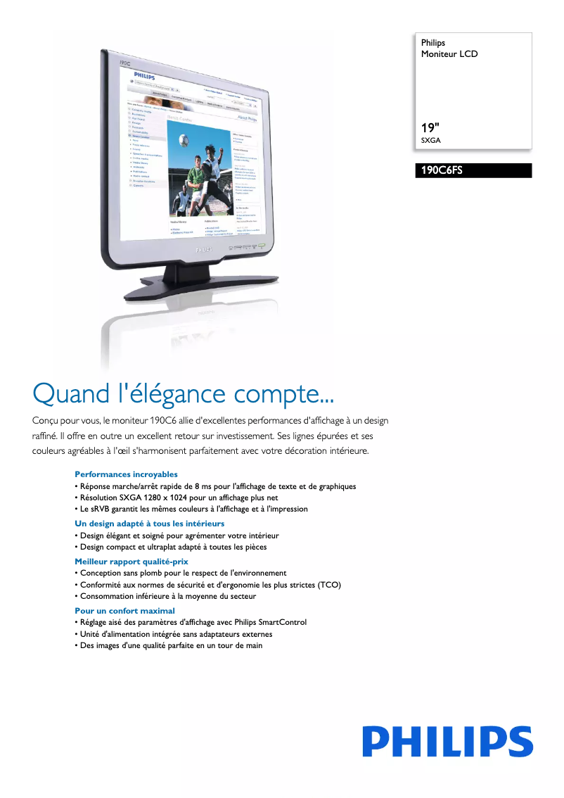 Page 1 de la notice Fiche technique Philips 190C6FS