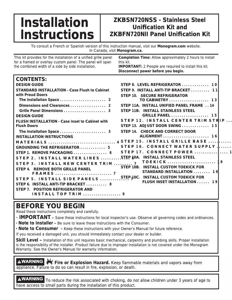 Page n°1 - Manuel utilisateur Monogram ZKBSN720NSS