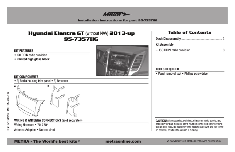 Page 1 of the manual Installation Guide Metra 95-7357HG