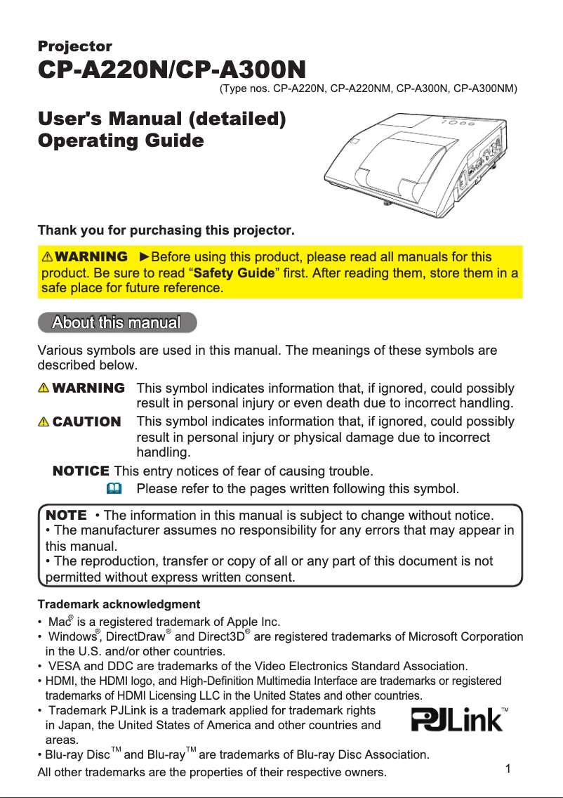 Página 1 del manual Manual de usuario Hitachi CP-A300NMEF