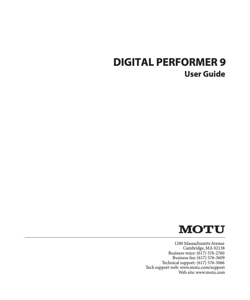 First page image of the manual for Digital Performer 9