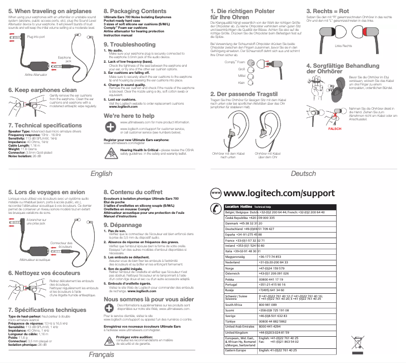 Page n°1 - Manuel utilisateur Ultimate Ears Ultimate Ears 700