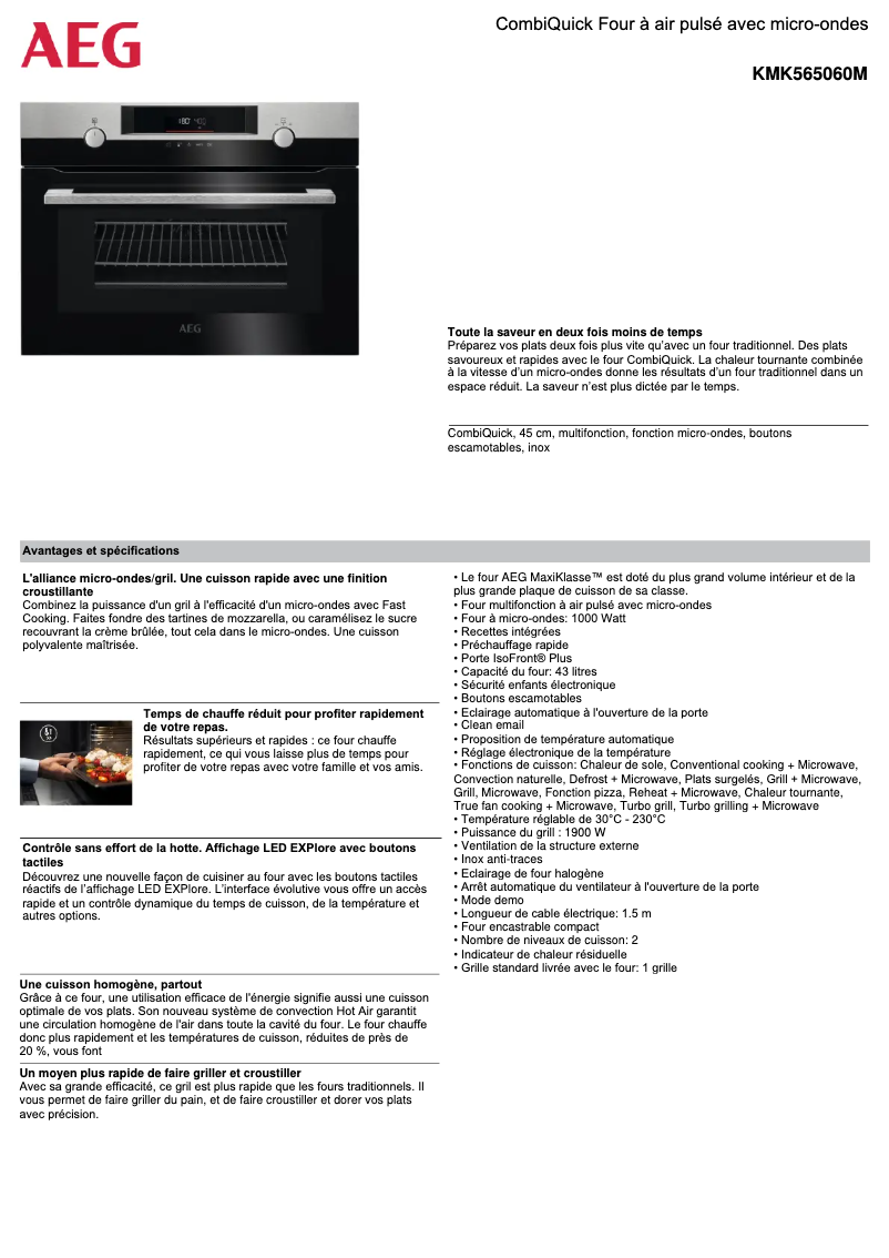 Página 1 del manual Ficha técnica AEG KMK565060M