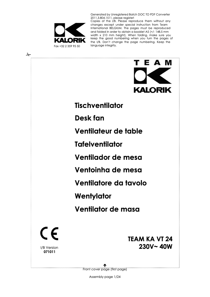 Página 1 del manual Manual de usuario Team KA VT 24