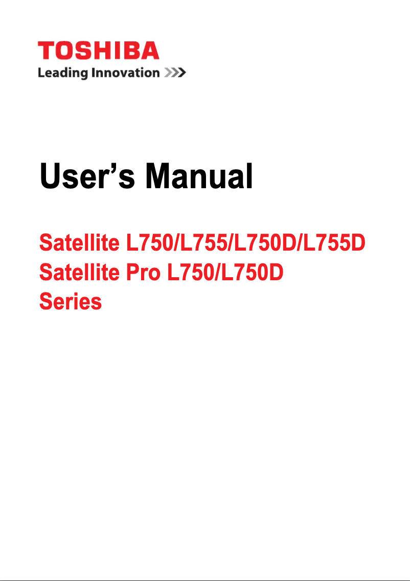 Page 1 de la notice Manuel utilisateur Toshiba Satellite Pro L750
