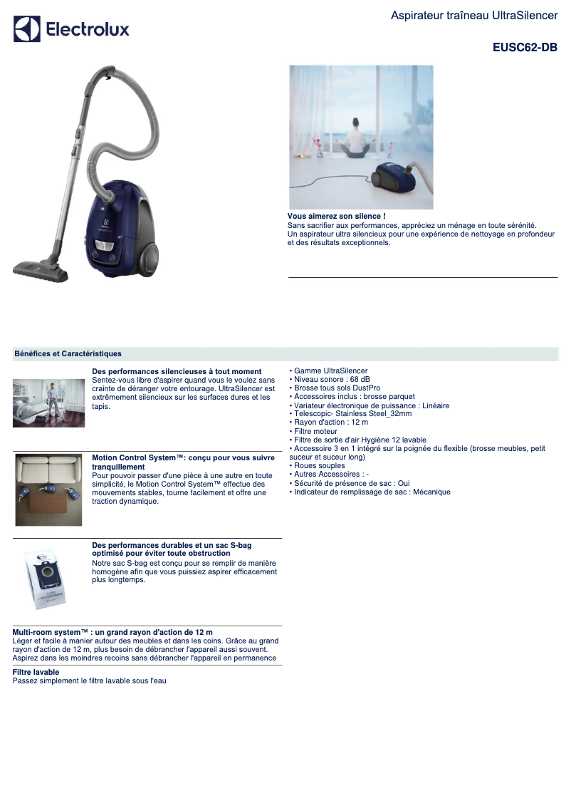 Page 1 de la notice Manuel utilisateur Electrolux UltraSilencer EUSC62-DB