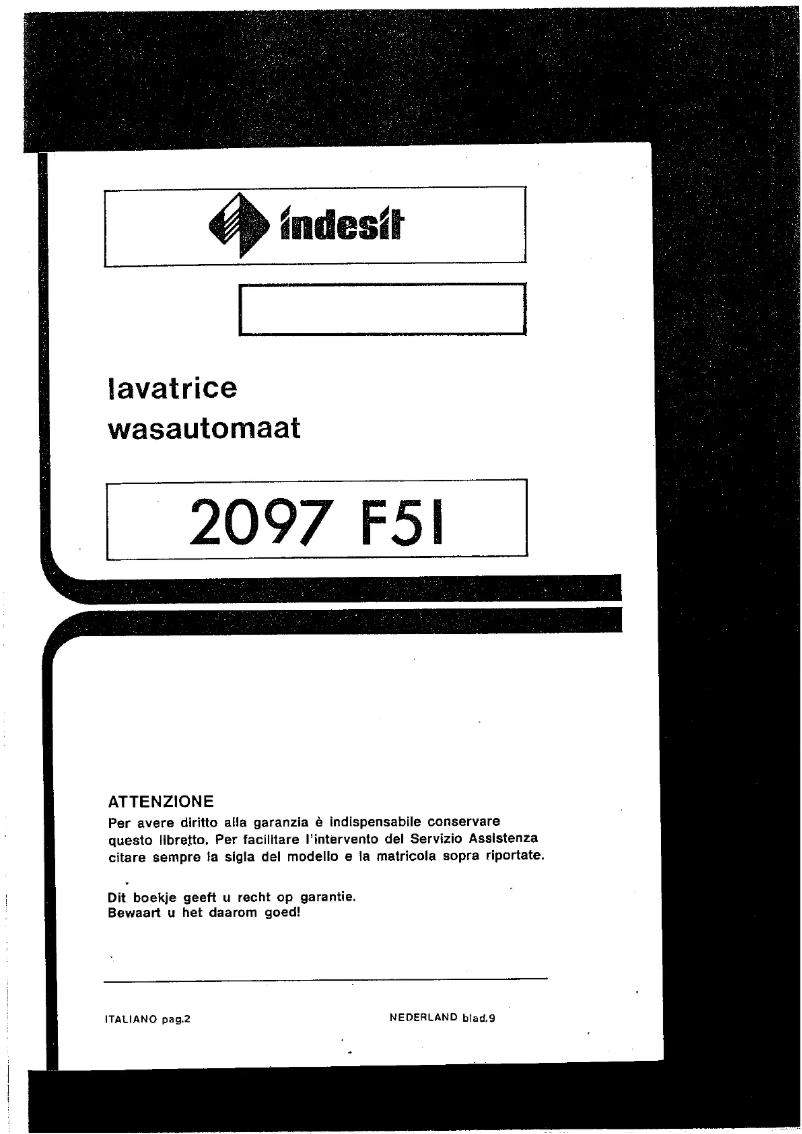 Page 1 de la notice Manuel utilisateur Indesit 2097 F51