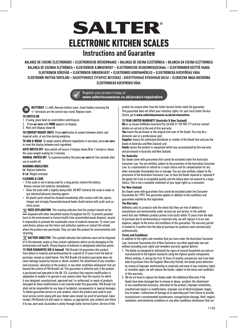 Página 1 del manual Manual de usuario Salter 1160