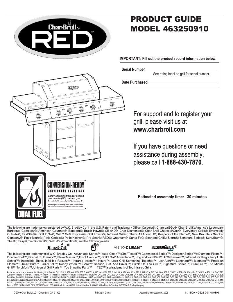 Page 1 de la notice Manuel utilisateur Char-Broil RED 463250910