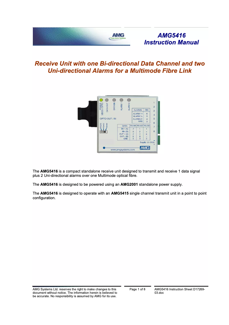 Page n°1 - Manuel utilisateur AMG 5416