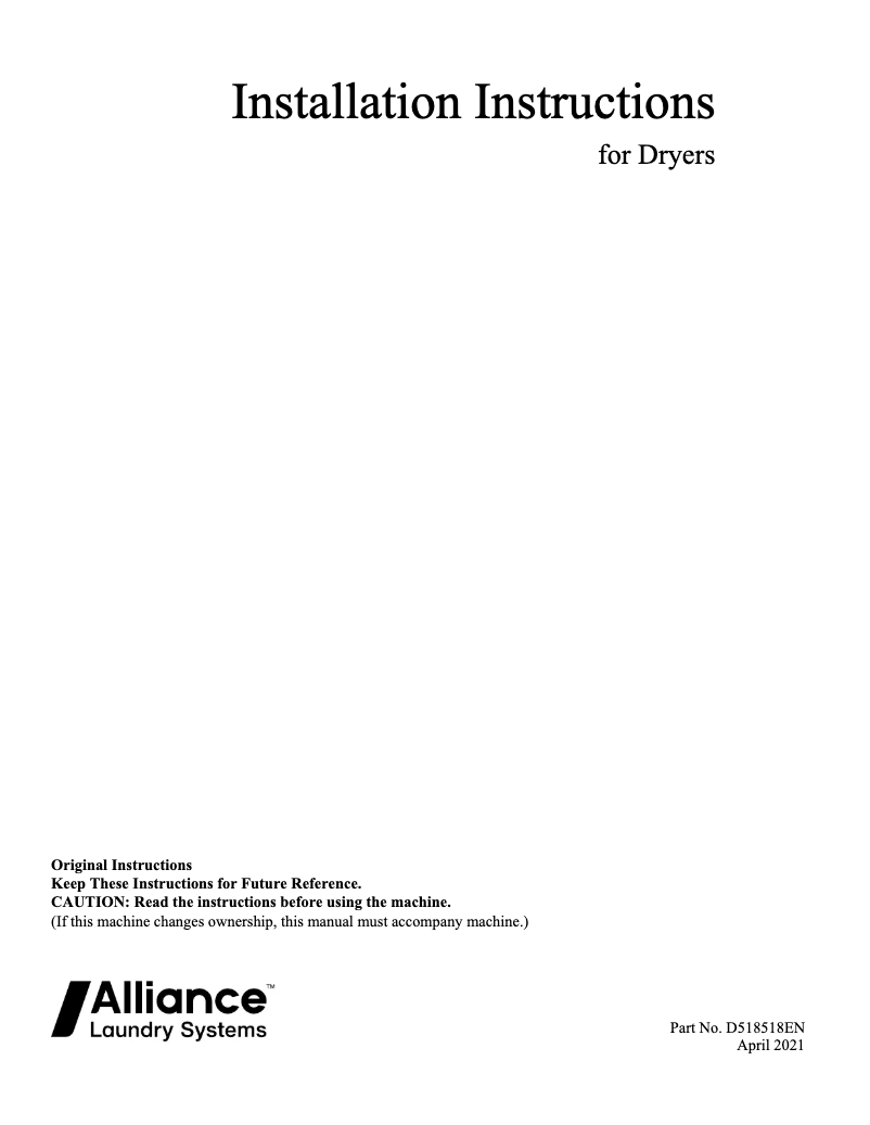 Page n°1 - Guide d'installation Speed Queen ADGE9RYS117TW01