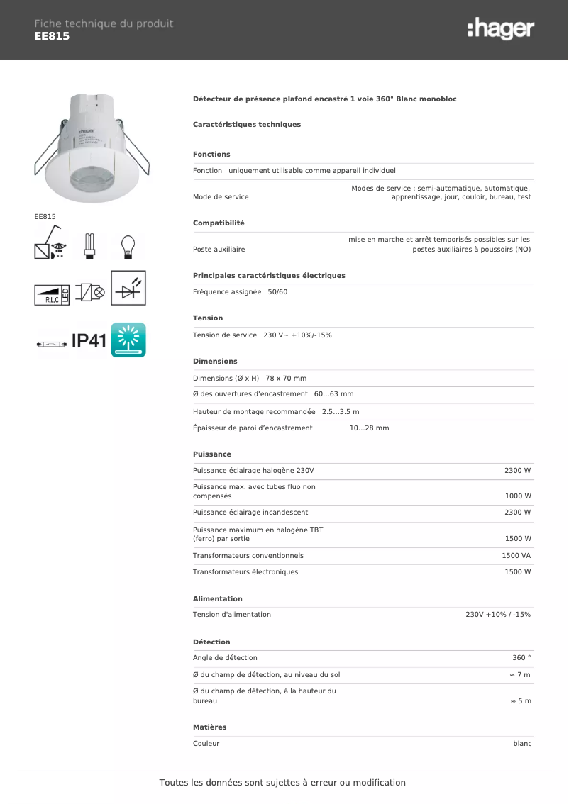 Image de la première page du manuel de l'appareil EE815