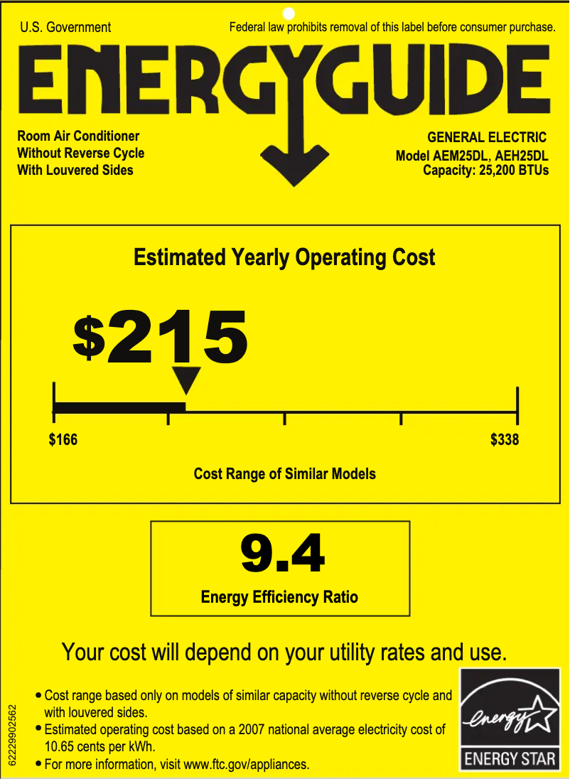 Page n°1 - Label énergétique GE AEH25DL