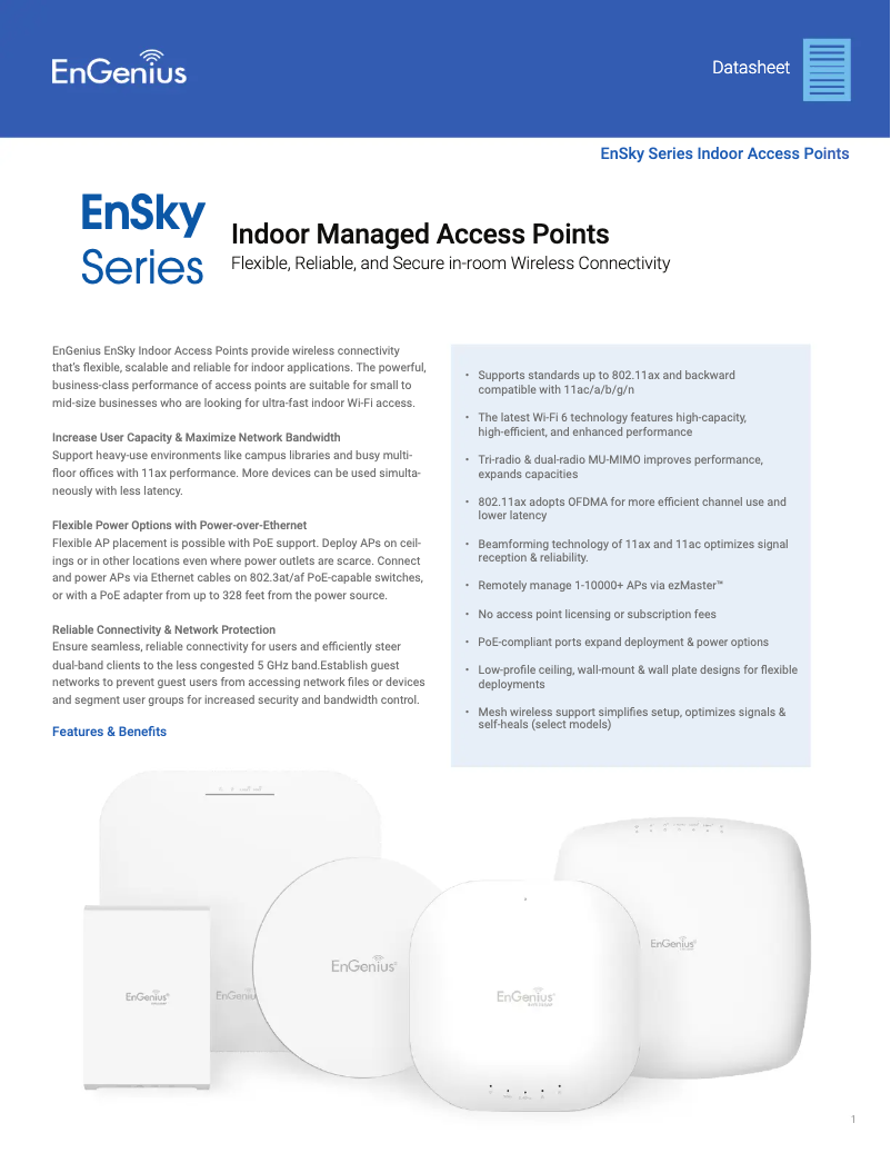 Page 1 de la notice Fiche technique EnGenius EWS310AP