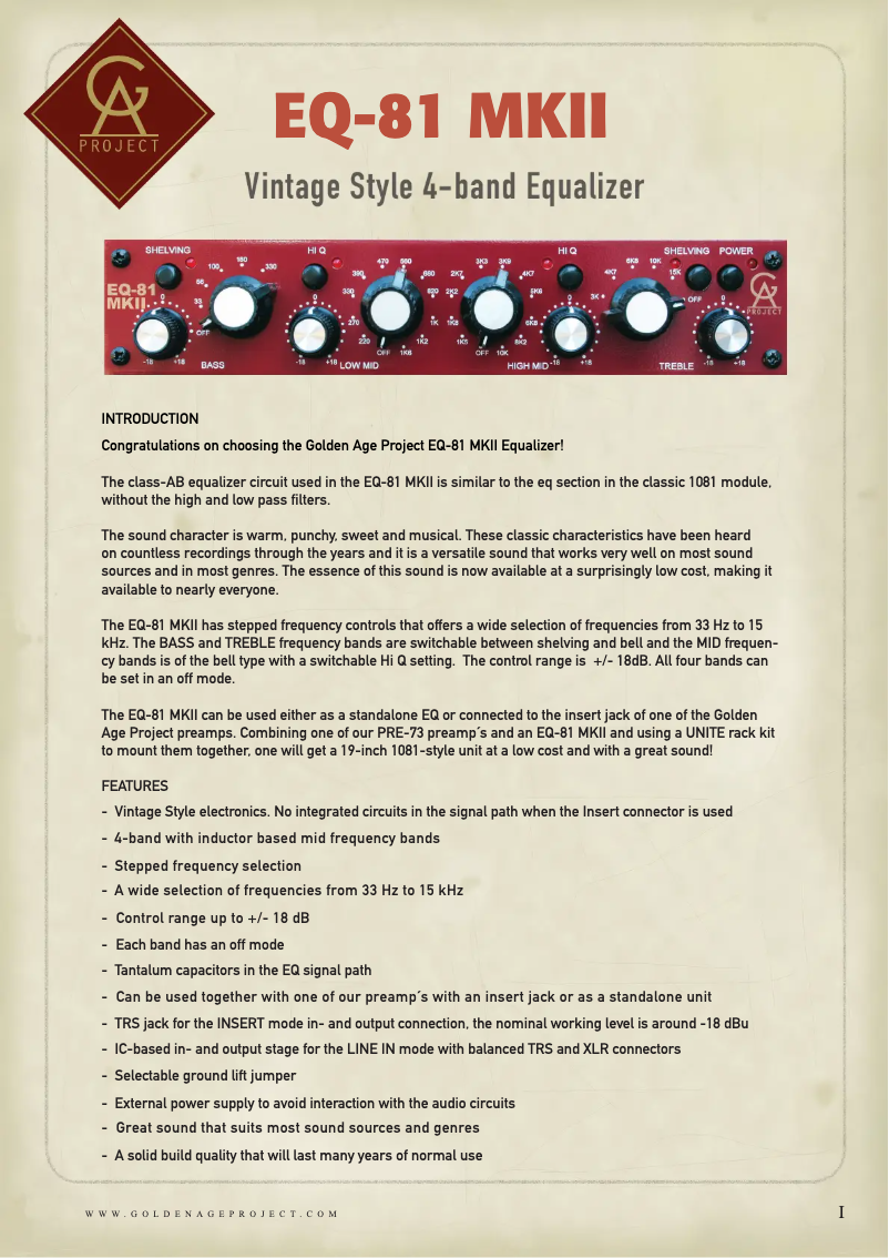 Image de la première page du manuel de l'appareil EQ-81 MKIII