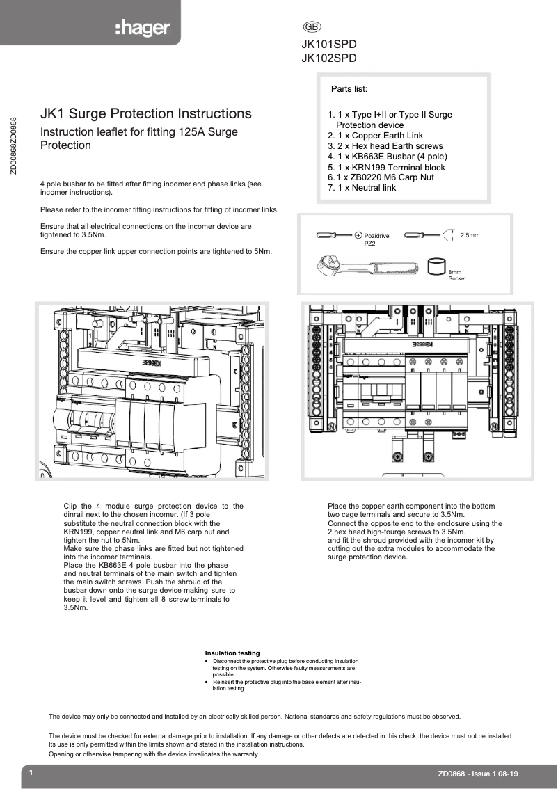 Page 1 de la notice Manuel utilisateur Hager JK101SPD