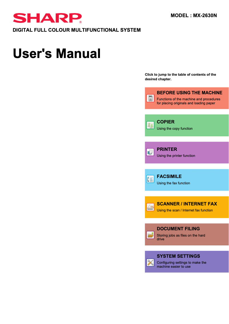 Page 1 de la notice Manuel utilisateur Sharp MX-3070N