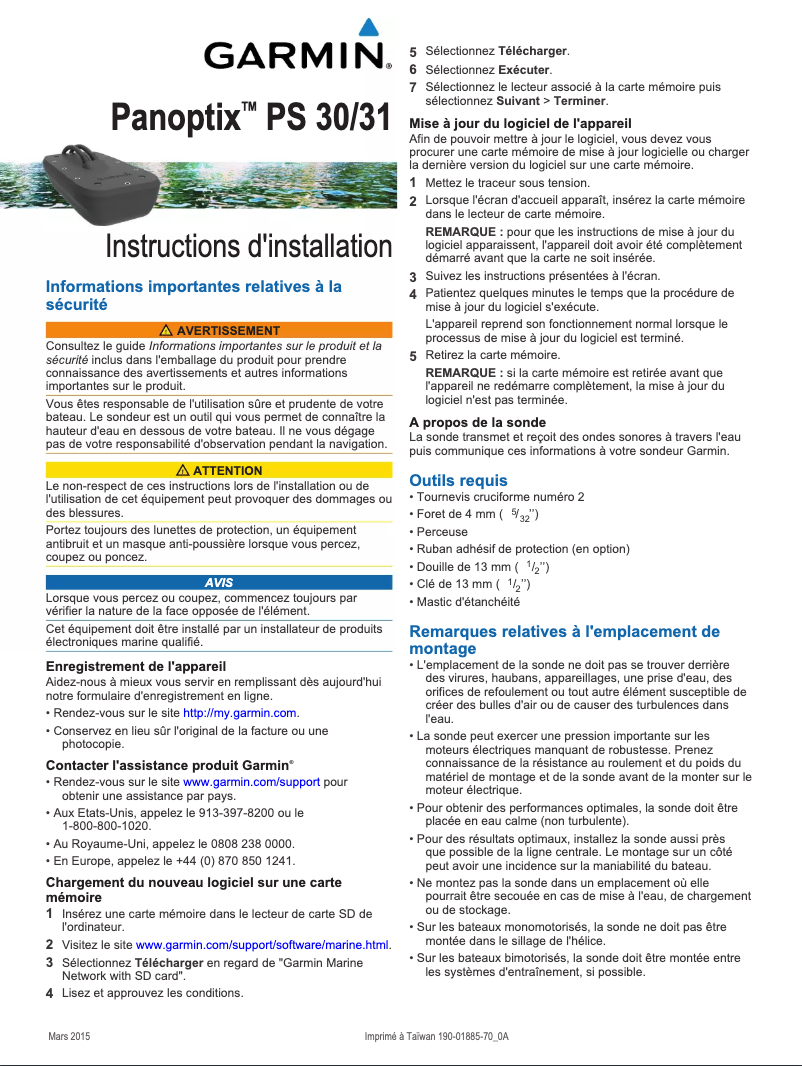Page 1 de la notice Guide d'installation Garmin Panoptix PS30