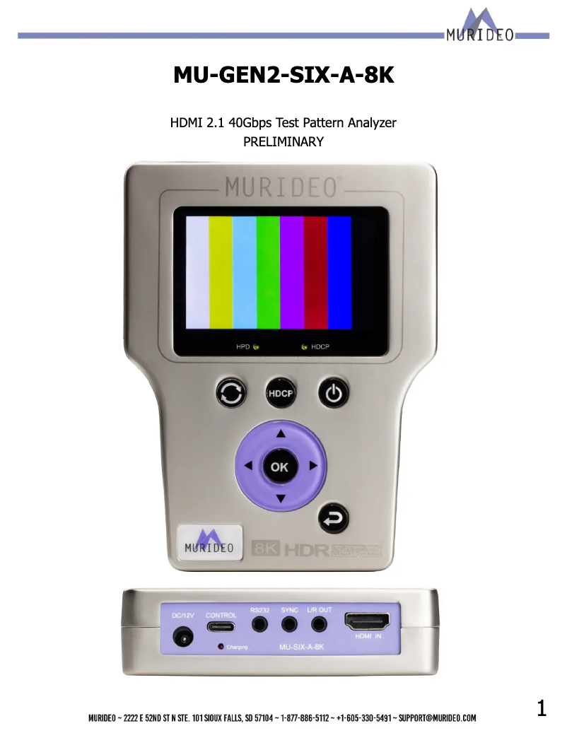 Page n°1 - Manuel utilisateur Murideo MU-GEN2-SIX-A-8K