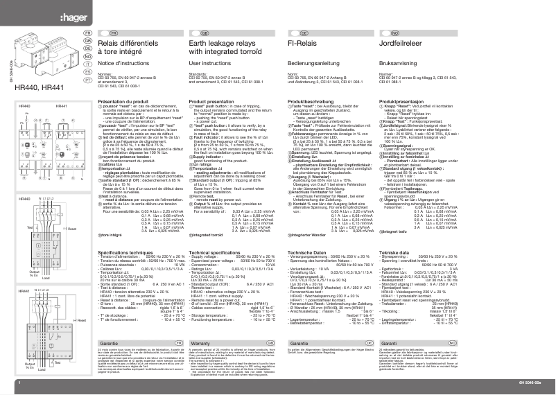 Page n°1 - Manuel utilisateur Hager HR440
