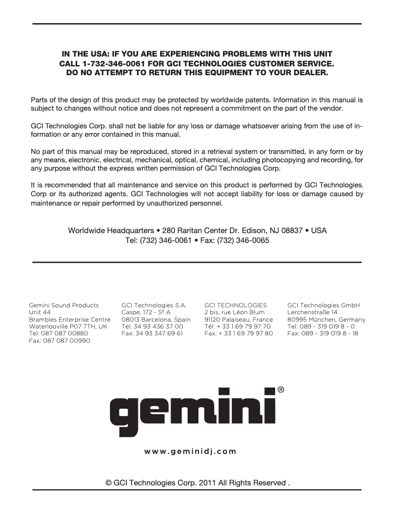 Page 1 de la notice Manuel utilisateur Gemini CDJ-650