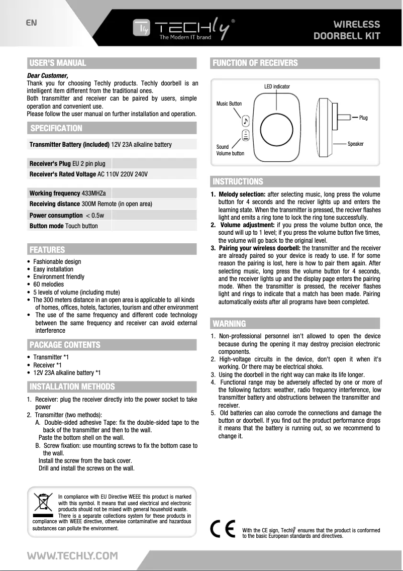 Page 1 de la notice Manuel utilisateur Techly I-BELL-RING04