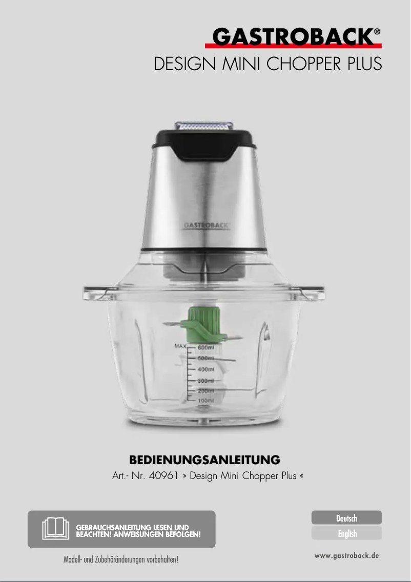 Page 1 de la notice Manuel utilisateur Gastroback 40961
