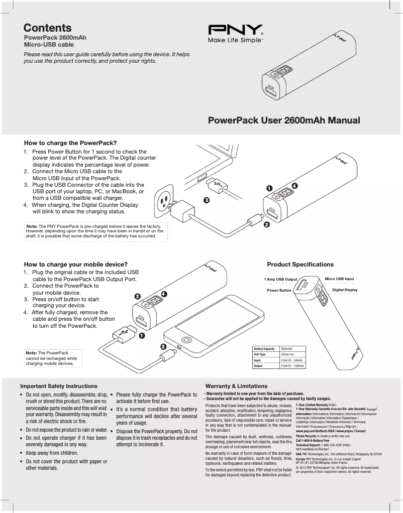 Page n°1 - Manuel utilisateur PNY PowerPack 2600