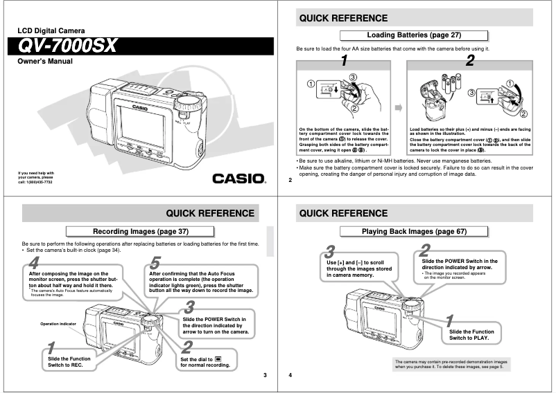 Page 1 de la notice Manuel utilisateur Casio QV-7000SX