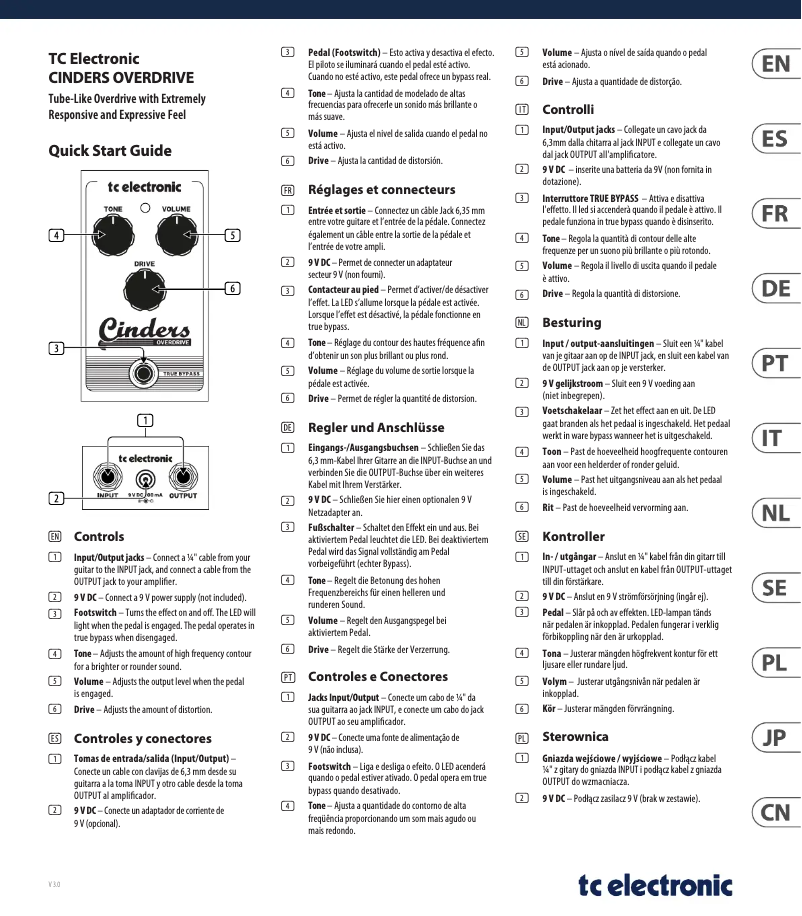 Page n°1 - Manuel utilisateur TC Electronic Cinders Overdrive