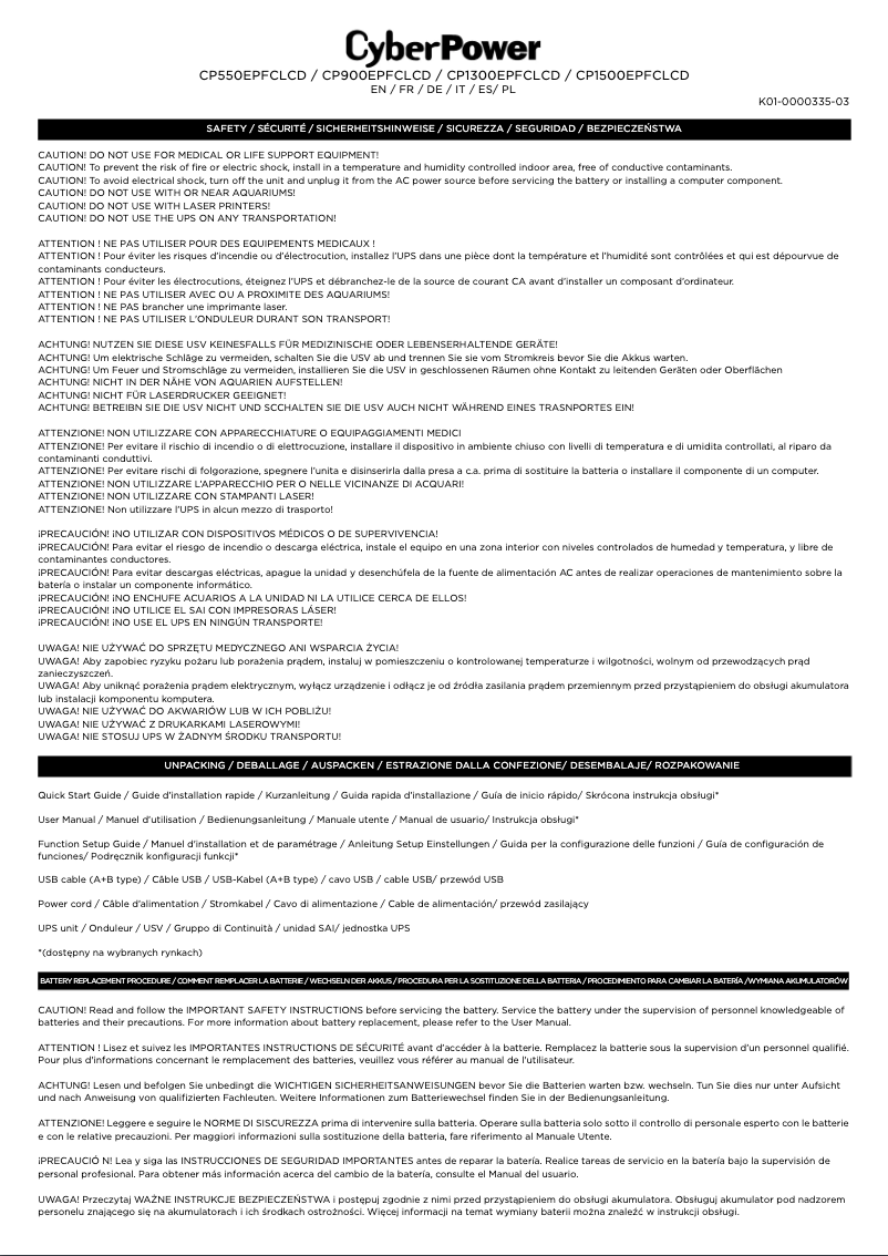 Page n°1 - Guide de démarrage rapide CyberPower CP1500EPFCLCD