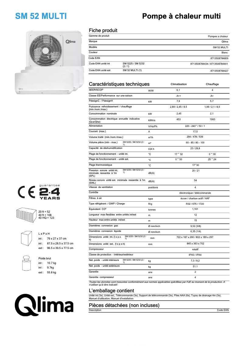 Page n°1 - Fiche technique Qlima SM52 Multi
