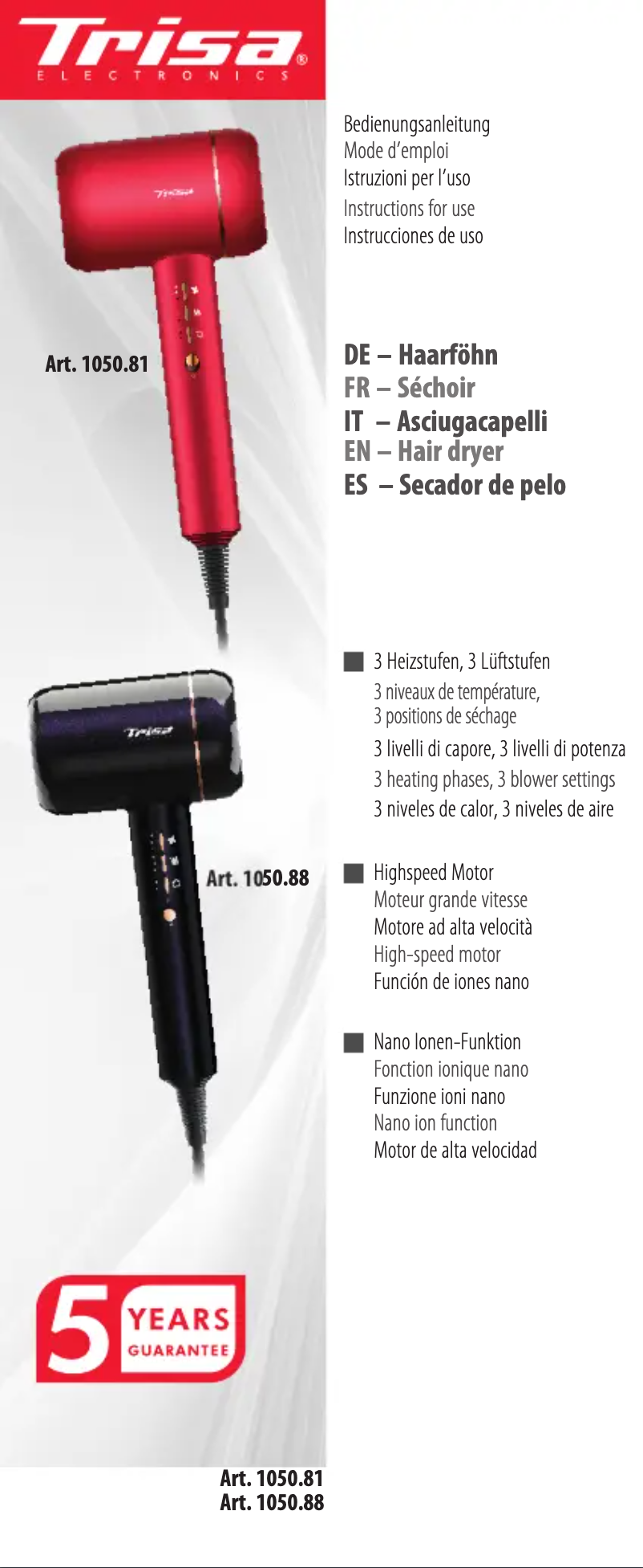 Image de la première page du manuel de l'appareil Ultra Ionic Pro 1050.81