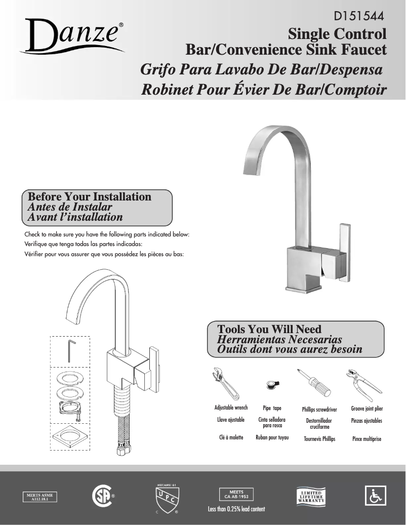 Page n°1 - Manuel utilisateur Danze D151644