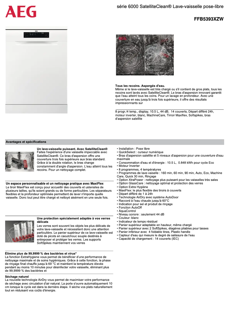 Page 1 de la notice Fiche technique AEG FFB5393XZW