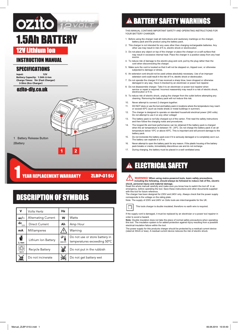 Image de la première page du manuel de l'appareil ZLHDK-150U
