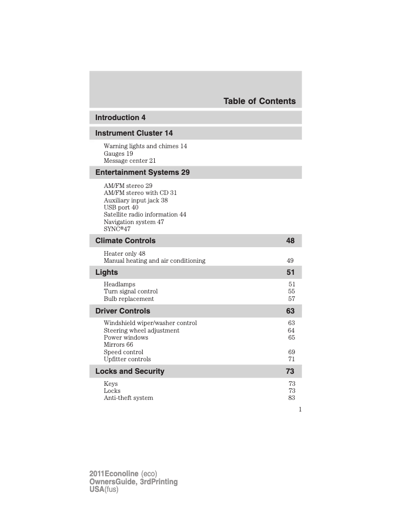 Page 1 de la notice Manuel utilisateur Ford E-250 (2011)