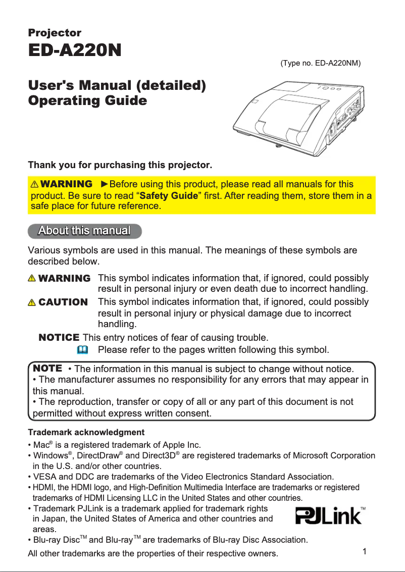 Image de la première page du manuel de l'appareil ED-A220NMEF