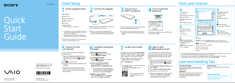Image de la première page du manuel de l'appareil Vaio Duo 13 SVD1122