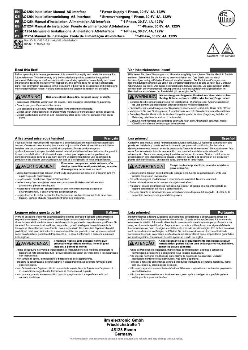 Imagen de la primera página del manual del dispositivo AC1254