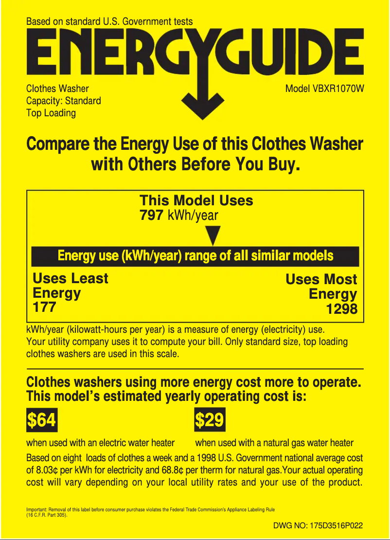 Page n°1 - Label énergétique Hotpoint VBXR1070WWW