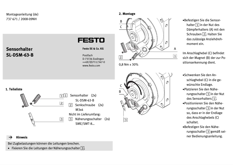 Page n°1 - Manuel utilisateur Festo SL-DSM-63-B