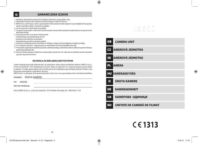 Page 1 de la notice Manuel utilisateur Emos H100BF-CE